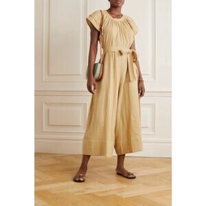 NWT Hannah Artwear Khaki Tan Cotton Safari Jumpsuit Large